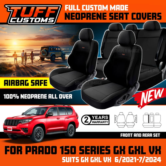 TUFF Customs Neoprene Seat Covers 2 Rows for Toyota Prado 150 GX GXL VX 6/2021-7/2024