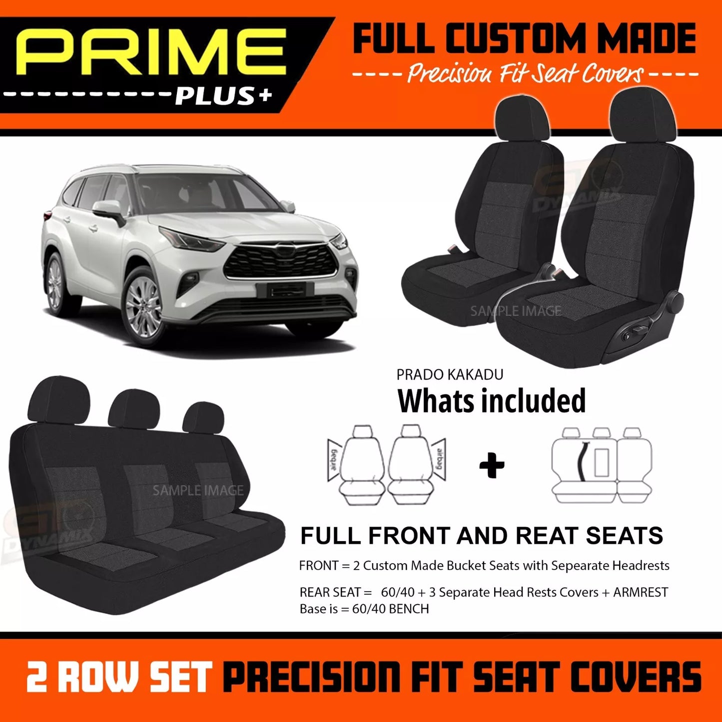 PRIME PLUS Seat Covers 2 Rows Black For Toyota KLUGER GX GXL GRANDE Hybrid 3/2021-2024