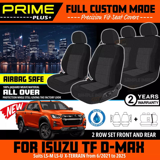 PRIME PLUS Seat Covers 2 Rows Black For Isuzu D-MAX TF LS-U LS-M X-Terrain 6/2021-2025
