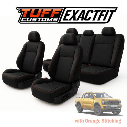TUFF Customs EXACTFIT 2 Rows Neoprene Seat Covers FORD NEXT GEN Ranger Orange STITCHING 2022-2025