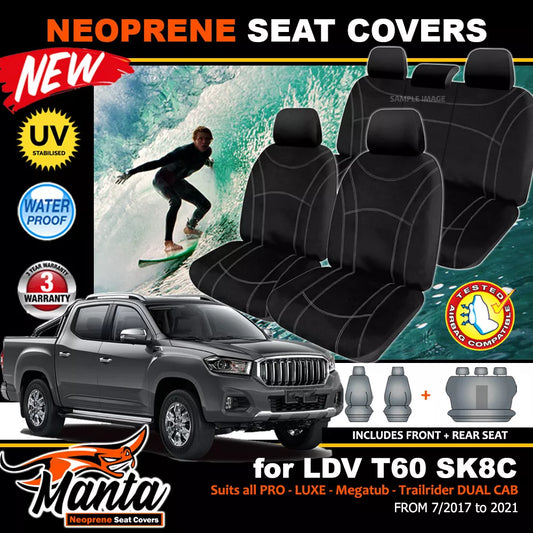 Manta Neoprene 2 Rows Seat Covers For LDV T60 SK8C Pro Trailrider Dual Cab 2017-2024