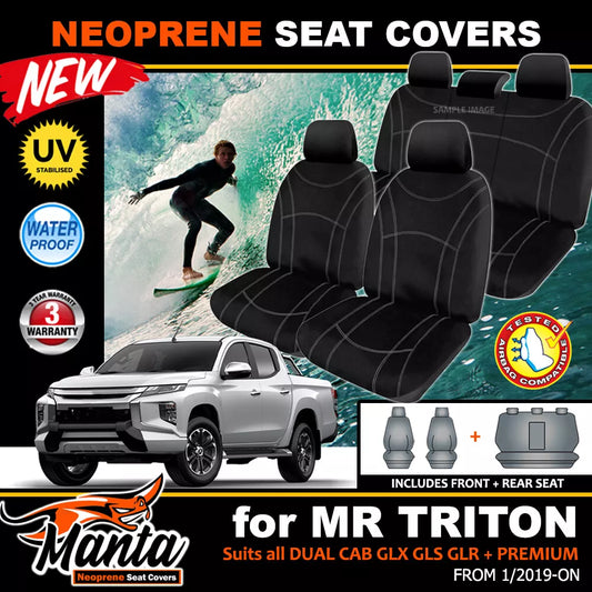 Manta Neoprene 2 Rows Seat Covers For Mitsubishi Triton MR DUAL CAB GLX GLR 2019-2024