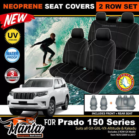 Manta Neoprene 2 Rows Seat Covers For Toyota Prado 150 GXL VX 2009-5/2021