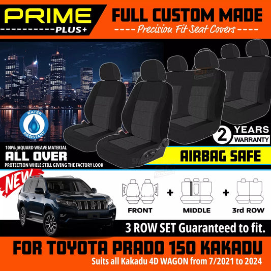 PRIME PLUS Seat Covers 3 Rows Black For Toyota Prado 150 Series Kakadu 7/2021-2024