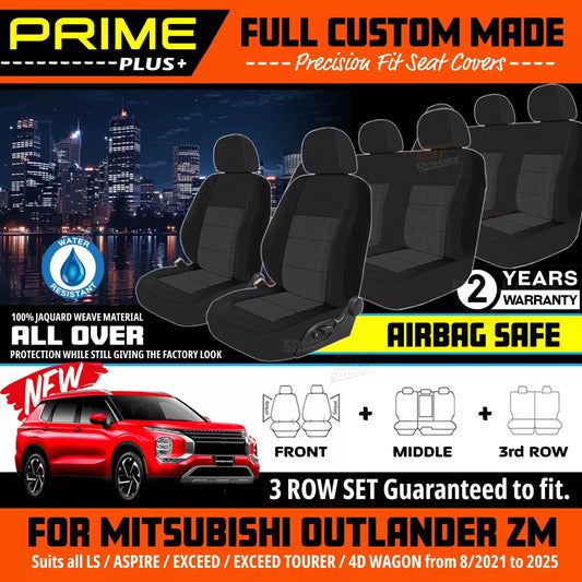 PRIME PLUS Seat Covers 3 Rows Black For Mitsubishi Outlander ZM LS Aspire Exceed 8/2021-2024