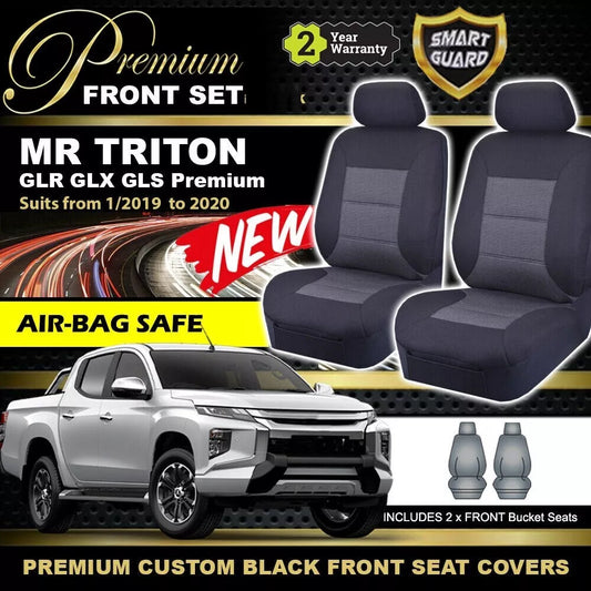Premium Seat Covers Front Black For Mitsubishi Triton MQ MR GLX GLS Exceed 2015-2023