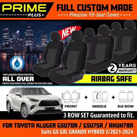 PRIME PLUS Seat Covers 3 Rows Black For Toyota KLUGER GX GXL GRANDE Hybrid 3/2021-2024