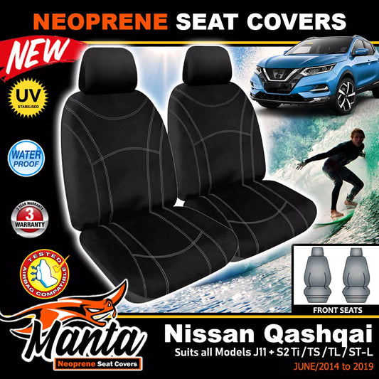 Manta Neoprene Front Seat Covers For Nissan Qashqai J11 TL ST-L 2014-2022
