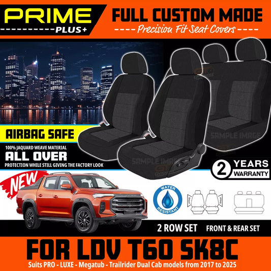 PRIME PLUS Seat Covers 2 Rows Black For LDV T60 PRO LUXE MEGATUB Trailrider 2017-2025