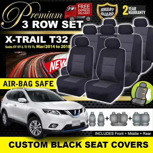 Premium Seat Covers 3 Rows Black For Nissan X-TRAIL T32 ST ST-L Ti 3/2014-7/2022