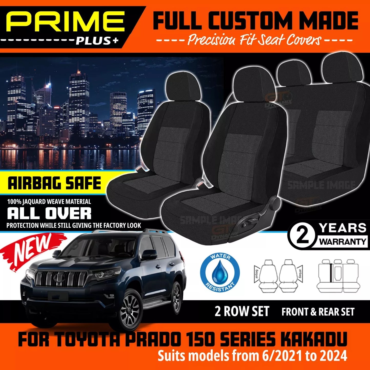 PRIME PLUS Seat Covers 2 Rows Black For Toyota Prado 150 Series Kakadu 7/2021-2024