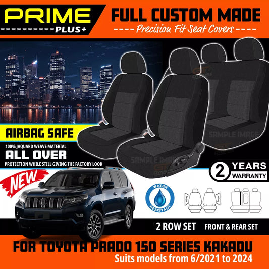 PRIME PLUS Seat Covers 2 Rows Black For Toyota Prado 150 Series Kakadu 7/2021-2024