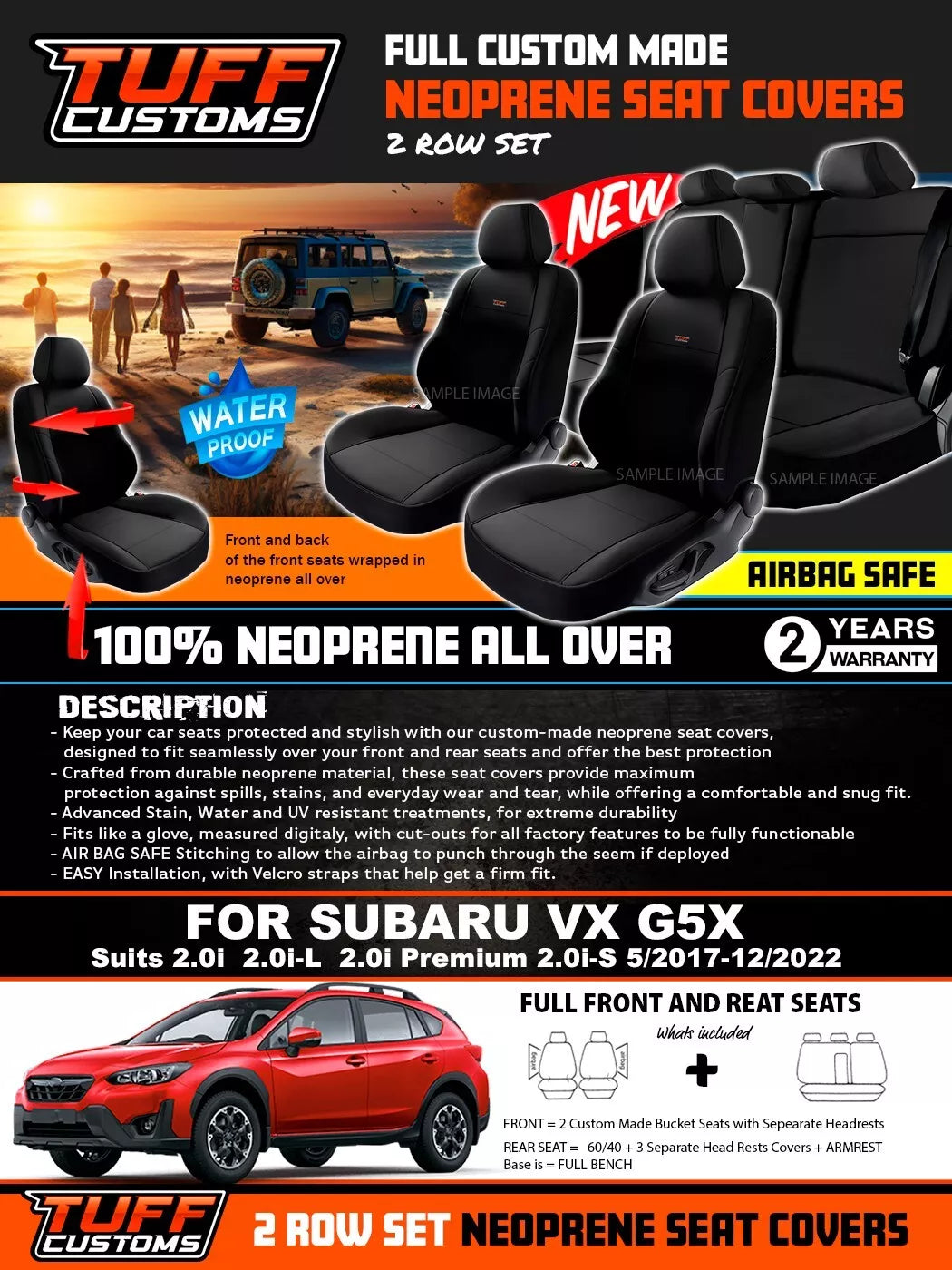 TUFF Customs Neoprene Seat Covers 2 Rows For Subaru XV 2.0i-L Premium 2.0i-S 2017-2022