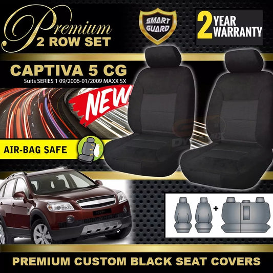 Premium Seat Covers 2 Rows Black For HOLDEN CAPTIVA 5 CG MAXX SX 9/2006-1/2009