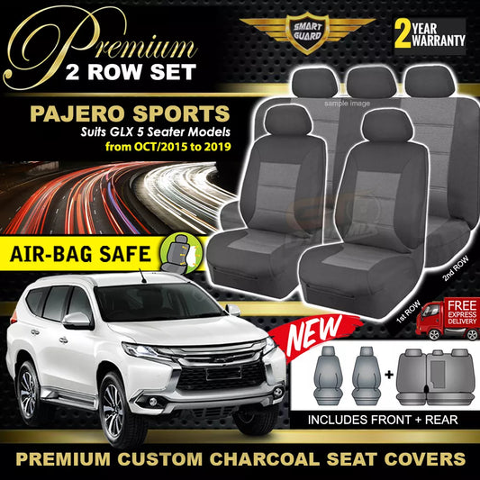 Premium Seat Covers 2 Rows Charcoal Grey For Mitsubishi Pajero SPORTS GLX -5 SEAT 10/2015-2019