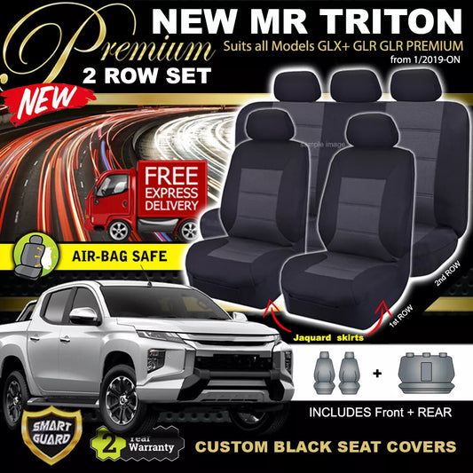 Premium Seat Covers 2 Rows Black For Mitsubishi Triton MQ MR GLX GLS GLX+ 2015-2023