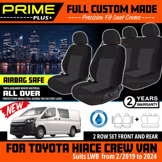 PRIME PLUS Seat Covers 2 Rows Charcoal Grey For TOYOTA HIACE CREW VAN GDH300R 2/2019-2024