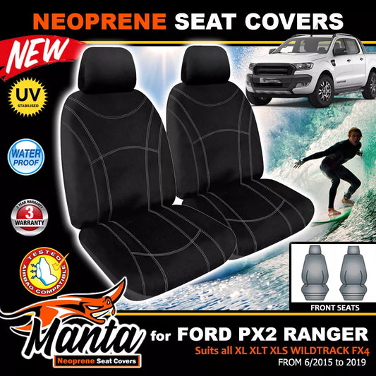 Manta Neoprene Front Seat Covers For FORD PX2 PX3 RANGER 6/2015-2022