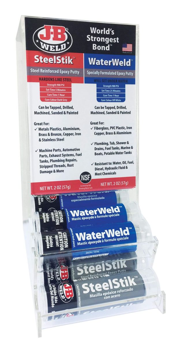 JB Weld SteelStick and WaterWeld Counter Display 20 Sticks