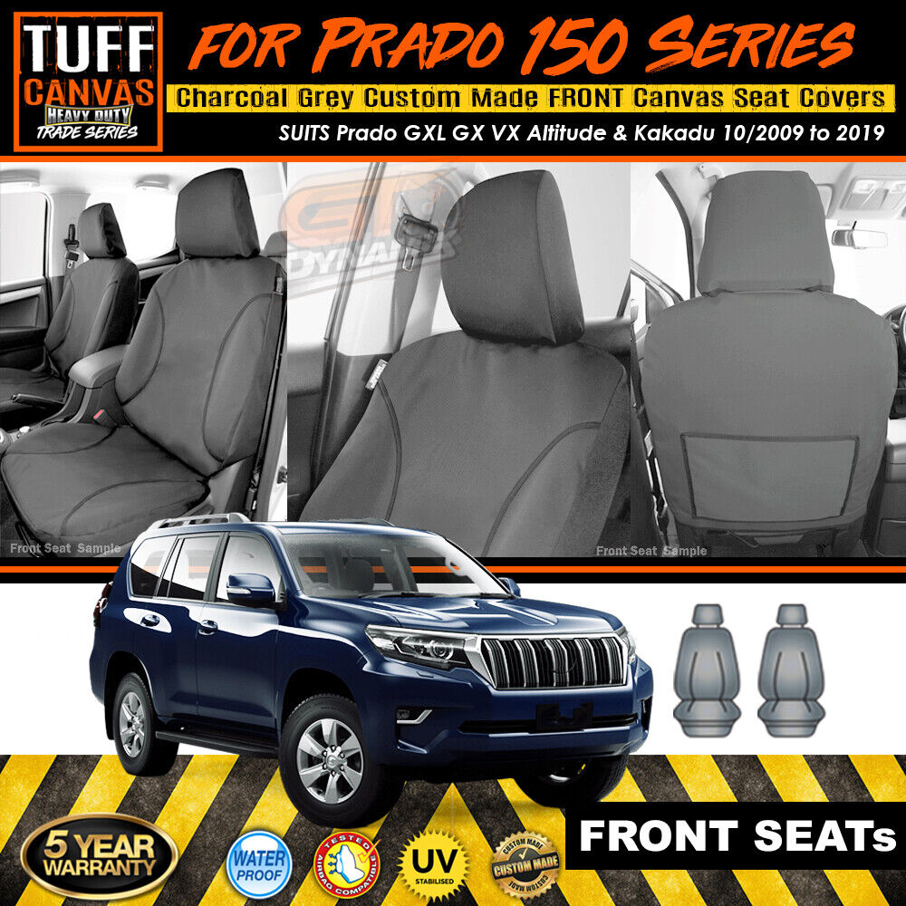 TUFF HD TRADE Canvas Seat Covers Front For Toyota Prado 150 GXL VX Kakadu 10/2009-2019 Charcoal