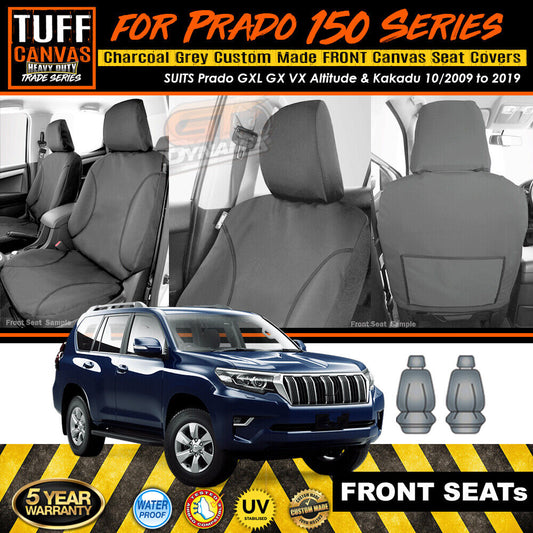 TUFF HD TRADE Canvas Seat Covers Front For Toyota Prado 150 GXL VX Kakadu 10/2009-2019 Charcoal