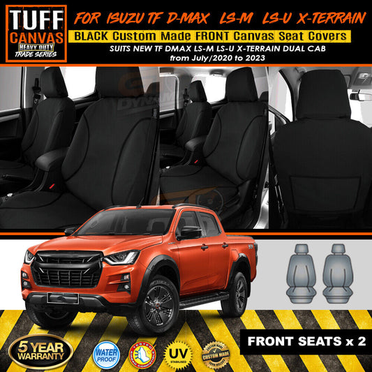 TUFF HD TRADE Canvas Seat Covers Front For Isuzu D-MAX TF X-Terrain 7/2020-2023 Black
