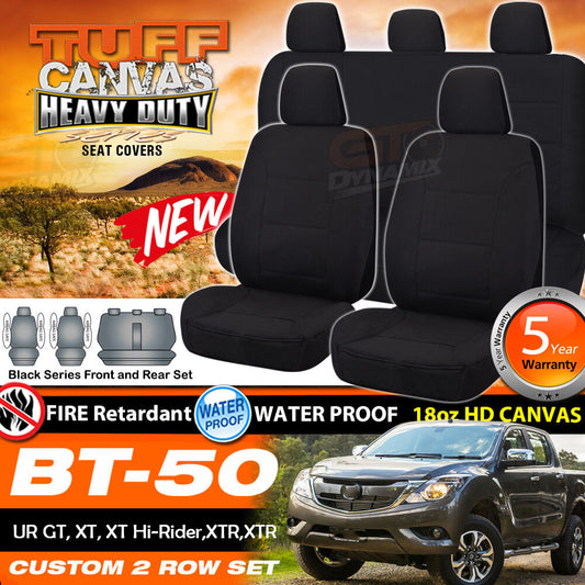 Tuff HD Canvas Seat Covers 2 Row For Mazda BT-50 UR Dual Cab 10/2015-2019 BT50 Black