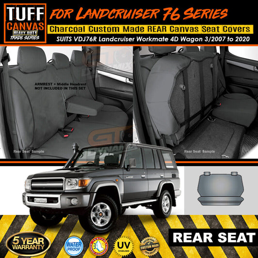 TUFF HD TRADE Canvas Seat Covers Rear For Toyota Landcruiser 76 Series GXL VDJ76R 2007-2020 Charcoal