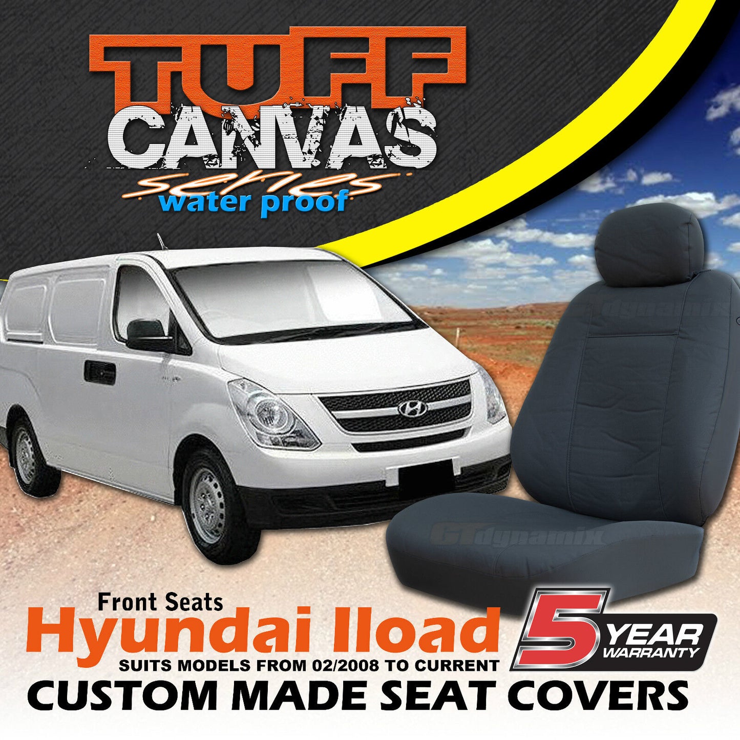Tuff Canvas Seat Covers Front For HYUNDAI ILOAD 2/2008-2019 AIR-BAG I-LOAD Charcoal