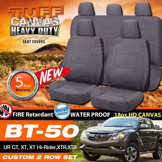 Tuff HD Canvas Seat Covers 2 Row For Mazda BT-50 UR Dual Cab 10/2015-2019 BT50 Charcoal