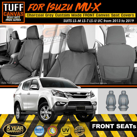 TUFF HD TRADE Canvas Seat Covers Front For Isuzu MU-X LS-M LS-T LS-U 2013-2019 Charcoal