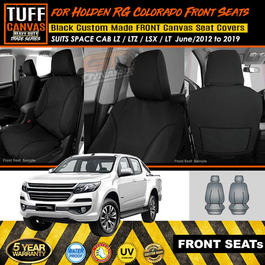 TUFF HD TRADE Canvas Seat Covers Front For Holden RG Colorado LZ LTZ LSX LT 6/2012-2019 Black