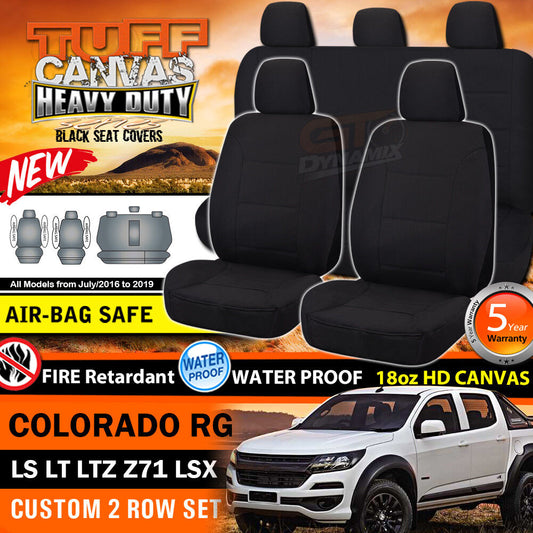 Tuff HD Canvas Seat Covers 2 Row For Holden RG Colorado Dual CAB LS LT 7/2016-2019 Black