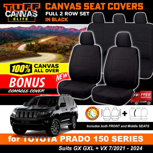 Tuff Elite Canvas Seat Covers 2 Rows For Toyota Prado 150 Series GX GXL VX 7/2021-2023 Black