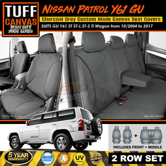 TUFF HD TRADE Canvas Seat Covers 2 Rows For Nissan Patrol GU Y61 ST ST-L Ti Set 10/2004-2017 Charcoal