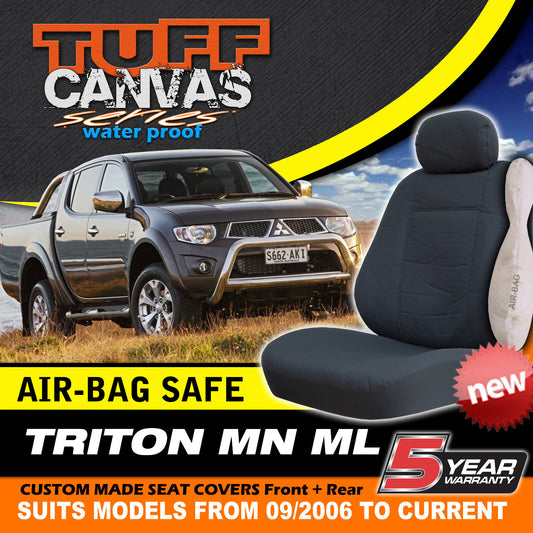 Tuff Canvas Seat Covers 2 Row For Mitsubishi TRITON Double Cab ML MN GLX/GLX-R Charcoal