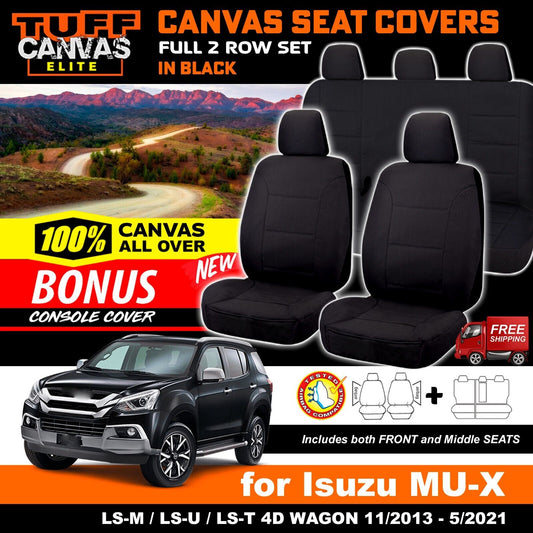 Tuff Elite Canvas Seat Covers 2 Rows For Isuzu MU-X LS-M LS-U LS-T 11/2013-5/2021 Black