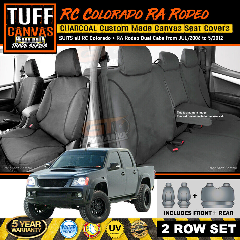 TUFF HD TRADE Canvas Seat Covers 2 Rows For Holden RC Colorado + RA Rodeo 2003-2012 Charcoal