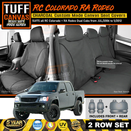 TUFF HD TRADE Canvas Seat Covers 2 Rows For Holden RC Colorado + RA Rodeo 2003-2012 Charcoal