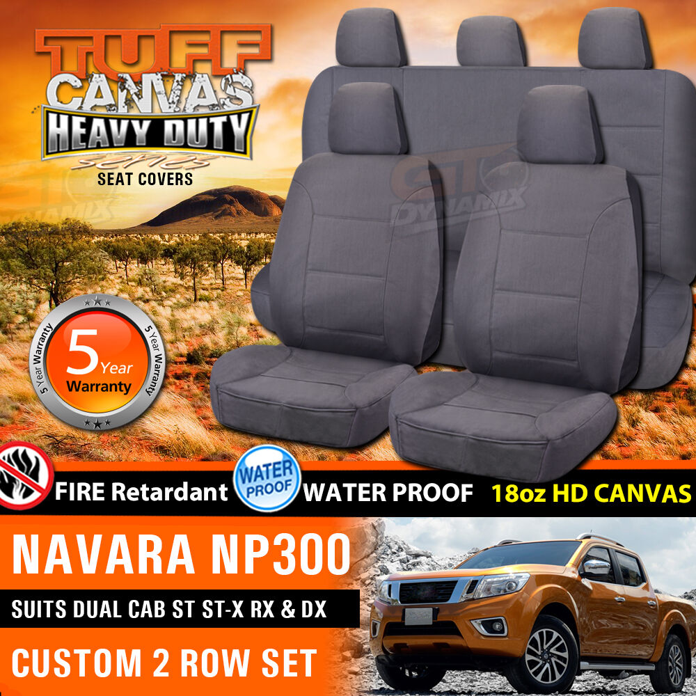 Tuff HD Canvas Seat Covers 2 Rows For Nissan Navara NP300 Dual Cab 3/2015-2018 ST ST-X RX DX Charcoal