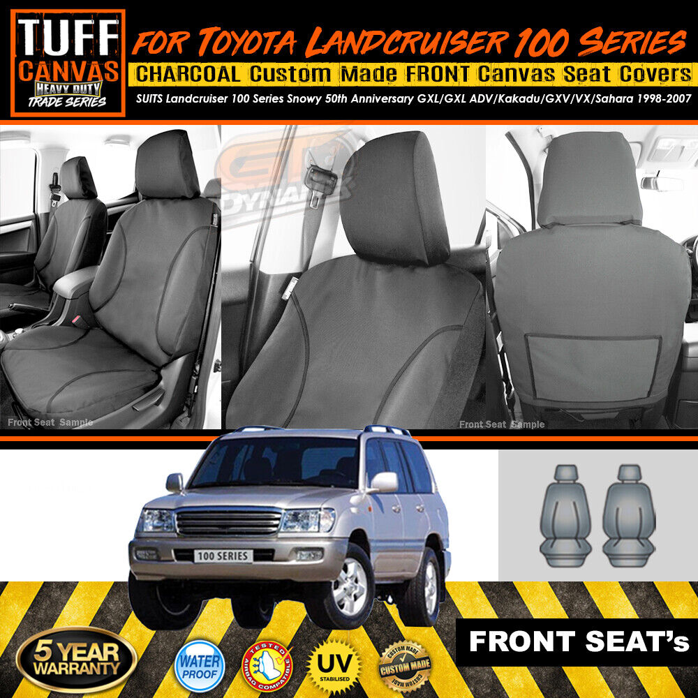 TUFF HD TRADE Canvas Seat Covers Front For Toyota Landcruiser 100 Series GXL VX GXV Charcoal