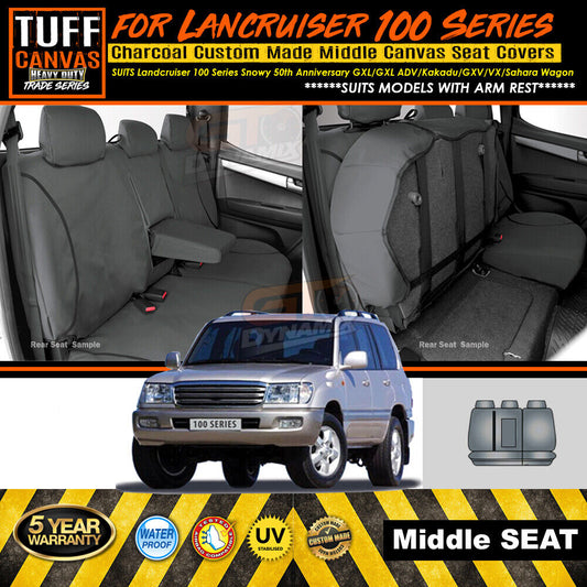 TUFF HD TRADE Canvas Seat Covers 2nd Row For Toyota Landcruiser 100 Series w/ Armrest Charcoal