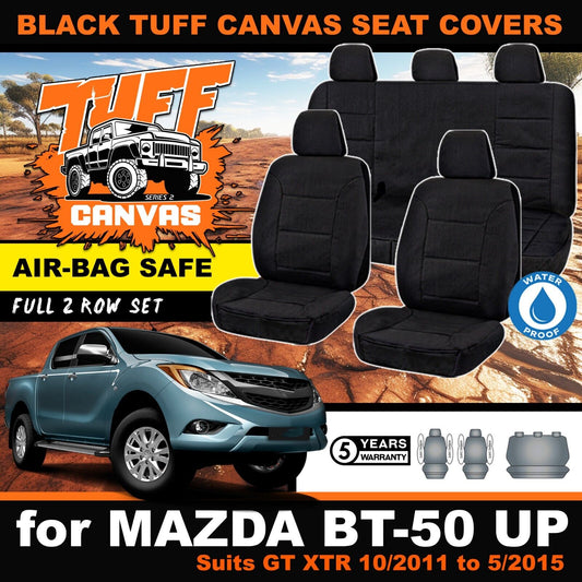Black Tuff Canvas S2 Seat Covers 2 Rows For Mazda BT50 UP XT XTR 10/2011-5/2015 BT-50