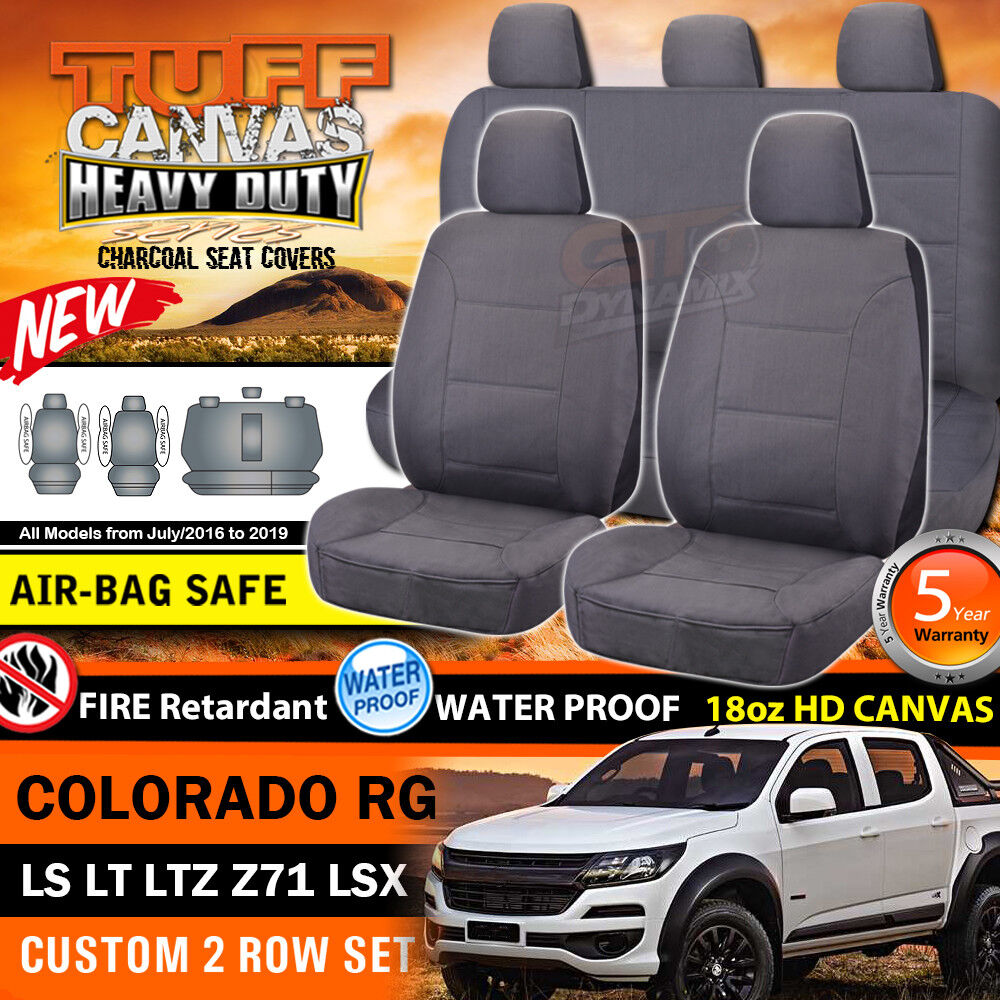 Tuff HD Canvas Seat Covers 2 Row For Holden RG Colorado Dual CAB LTZ LS 7/2016-2019 Charcoal