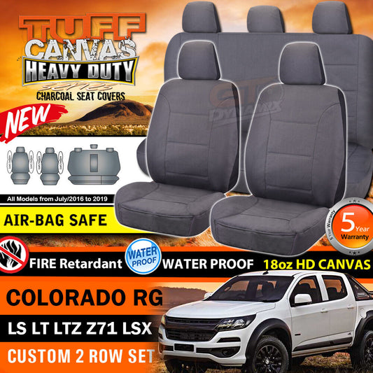 Tuff HD Canvas Seat Covers 2 Row For Holden RG Colorado Dual CAB LTZ LS 7/2016-2019 Charcoal