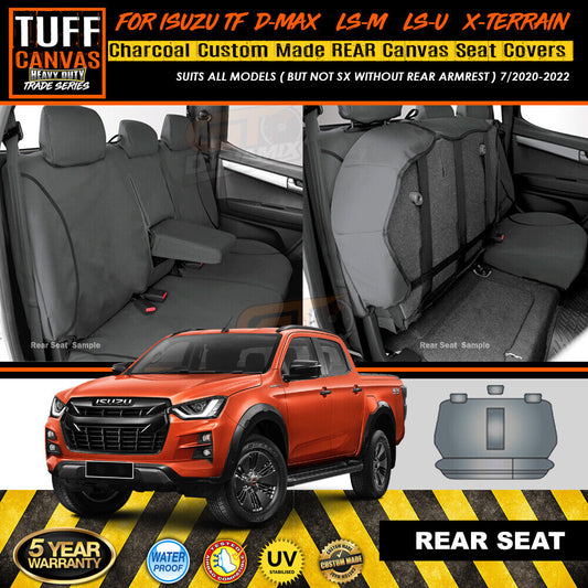 TUFF HD TRADE Canvas Seat Covers Rear For Isuzu D-MAX DMAX TF LS-U LS-M 7/2020-2021 Charcoal