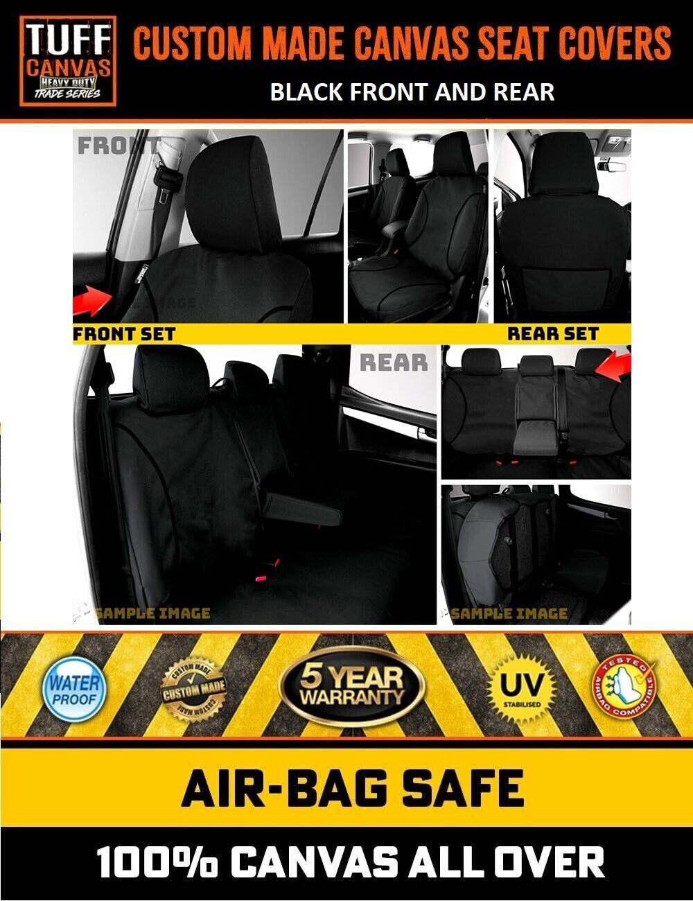 TUFF HD TRADE Canvas Seat Covers 2 Rows For Holden Rodeo RA 5 SEAT 2003-2008 Black