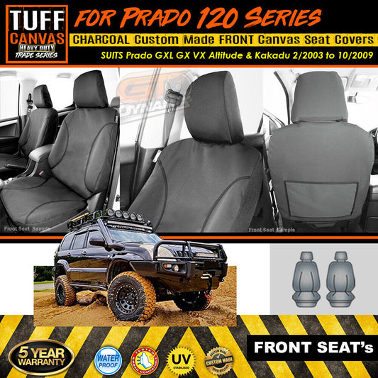 TUFF HD TRADE Canvas Seat Covers Front For Toyota Prado 120 GXL GX Grande 2003-2009 Charcoal