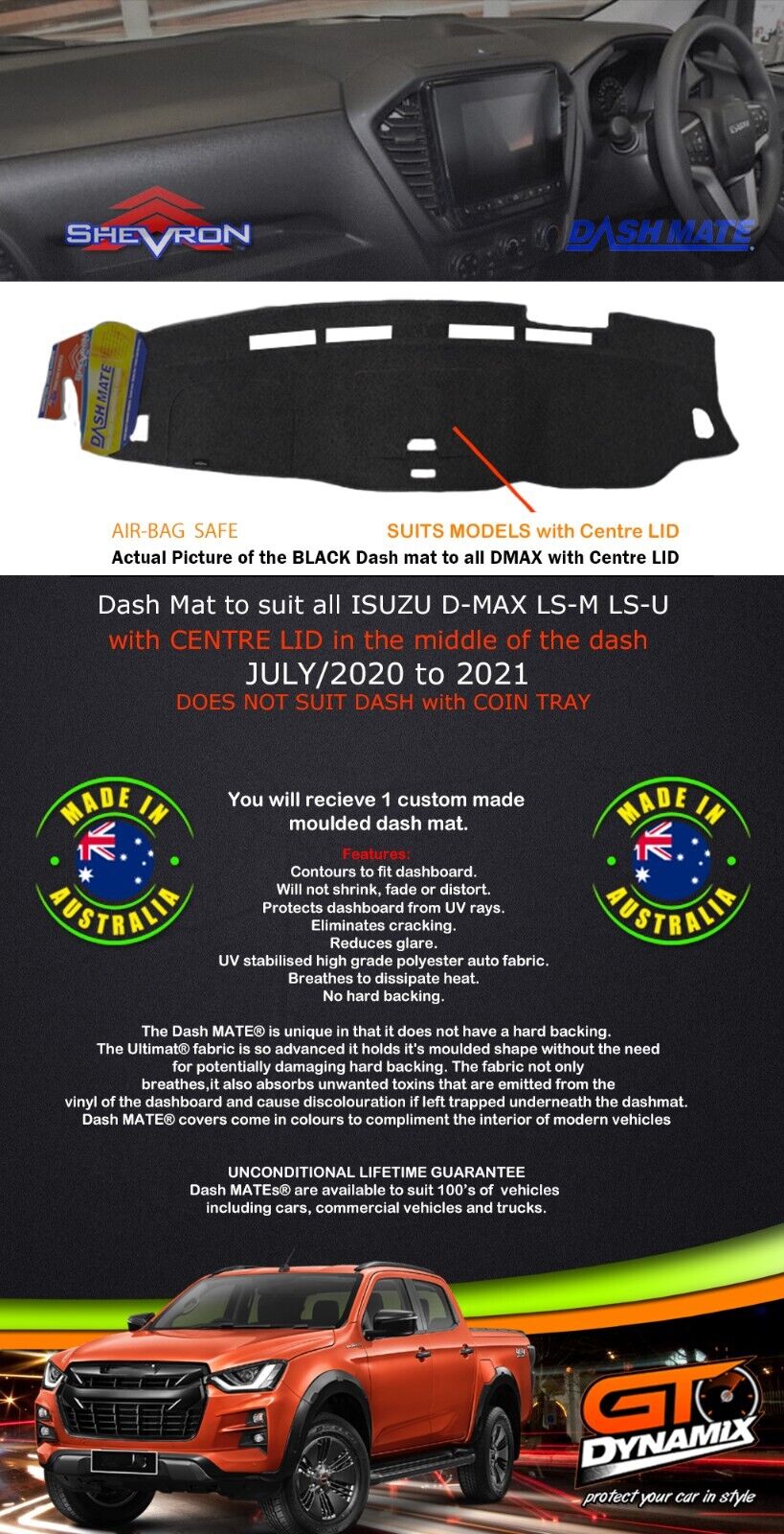 Tuff HD TRADE Canvas Seat Covers 2 Row + Dash Mat For Isuzu DMAX TF W/LID 2020-2024 1589 Black