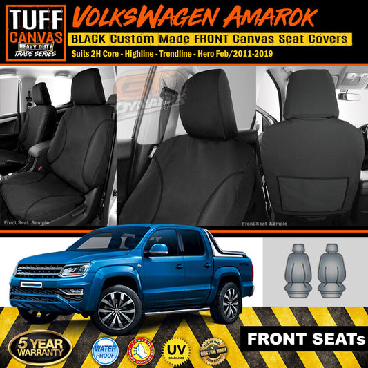 TUFF HD TRADE Canvas Seat Covers Front For Volkswagen Amarok 2H 2011-2022 Black